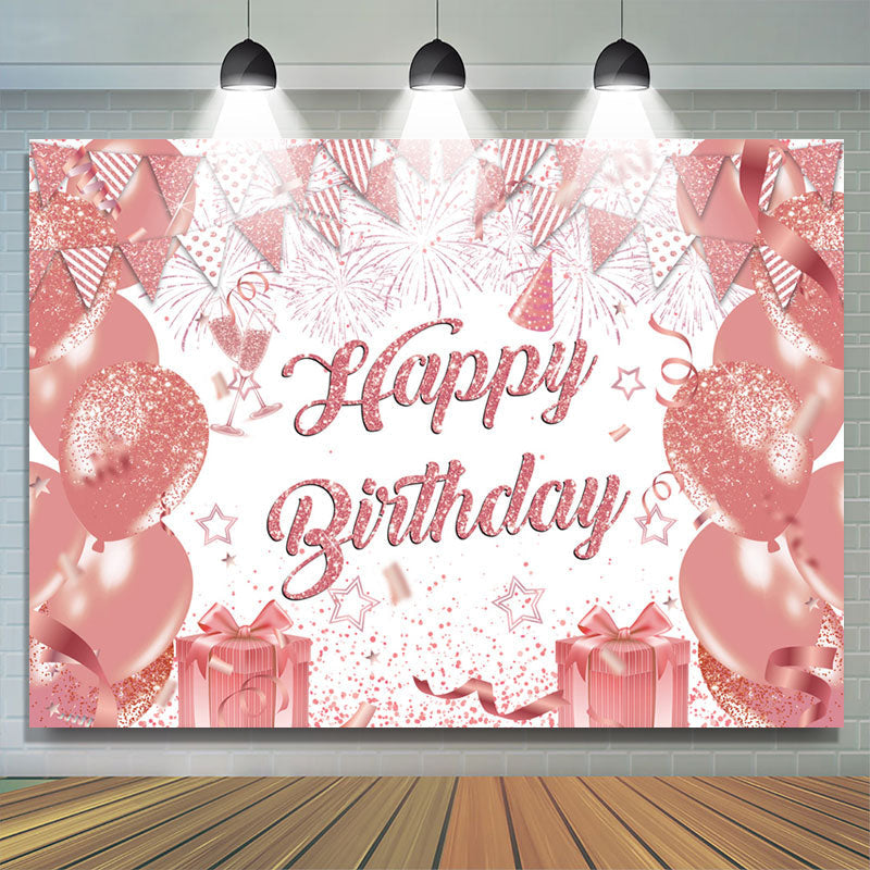 Lofaris Glitter Rose Pink Balloon Spark Birthday Backdrop