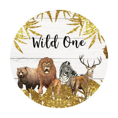 Lofaris Glitter Round Animals Wild One Wooden Birthday Backdrop