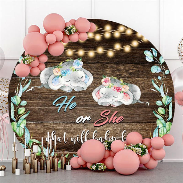 Lofaris Glitter Round Wooden Elephant Baby Shower Backdrop | Round Backdrop Fabric Cover | Baby Shower Backdrop Ideas | Baby Shower Arch Backdrop