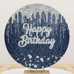 Lofaris Glitter Silver Water Drop Happy Birthday Circle Backdrop