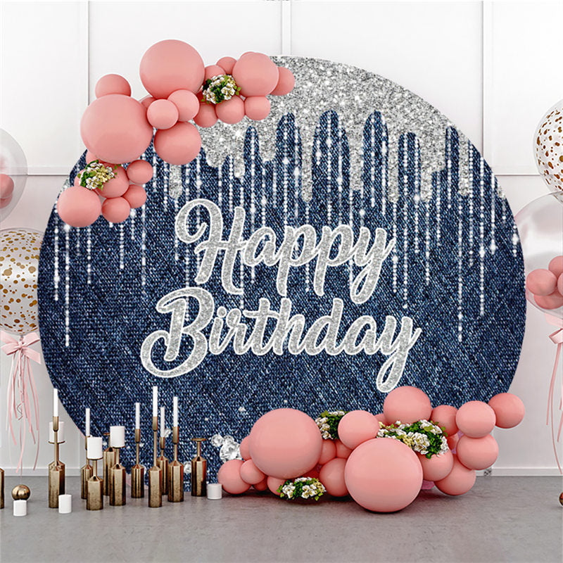 Lofaris Glitter Silver Water Drop Happy Birthday Circle Backdrop