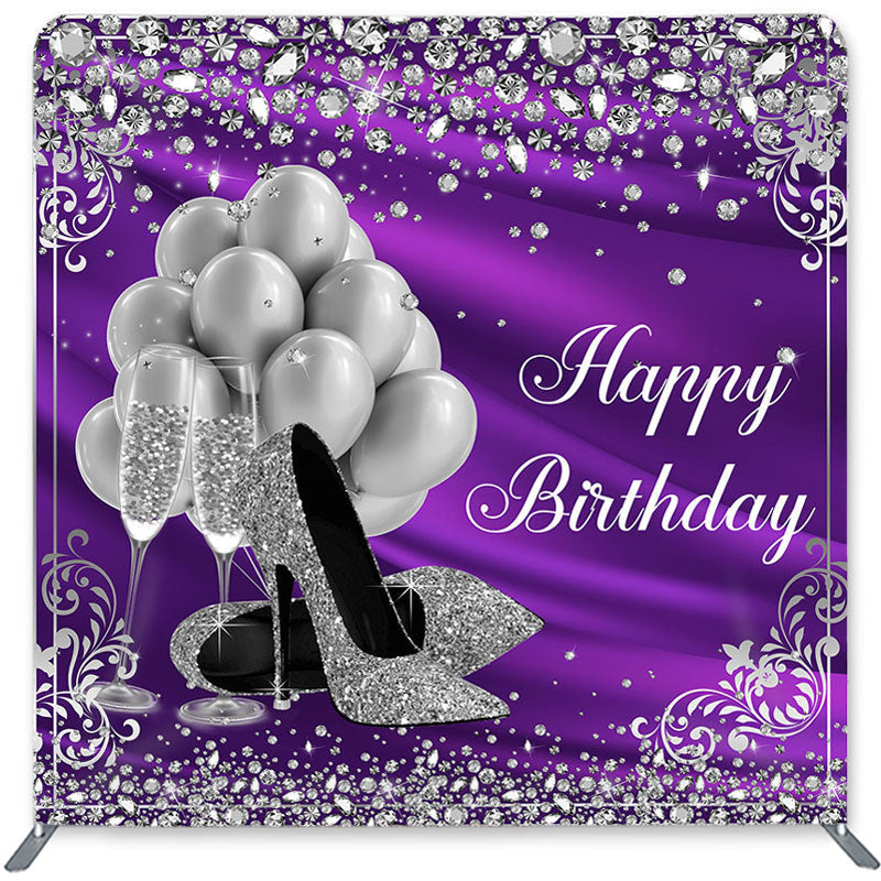 Lofaris Glitter Silver Purple Double-Sided Backdrop for Birthday