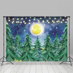 Lofaris Glitter Snowy Night Forest With Moon Winter Backdrop
