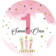 Lofaris Glitter Star Circle Pink Sweet 1st Birthday Backdrop