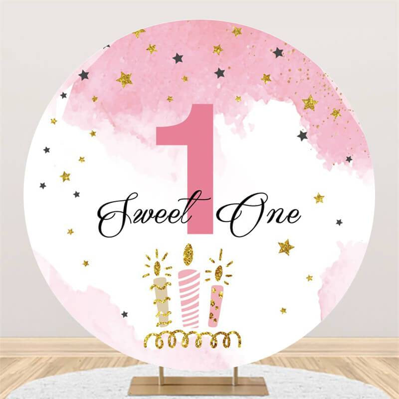 Lofaris Glitter Star Circle Pink Sweet 1st Birthday Backdrop