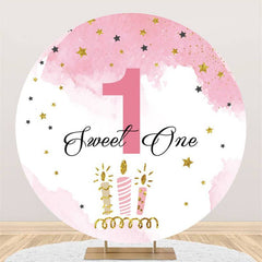 Lofaris Glitter Star Circle Pink Sweet 1st Birthday Backdrop