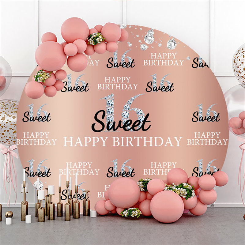 Lofaris Glitter Sweet 16 Pink Happy Birthday Circle Backdrop