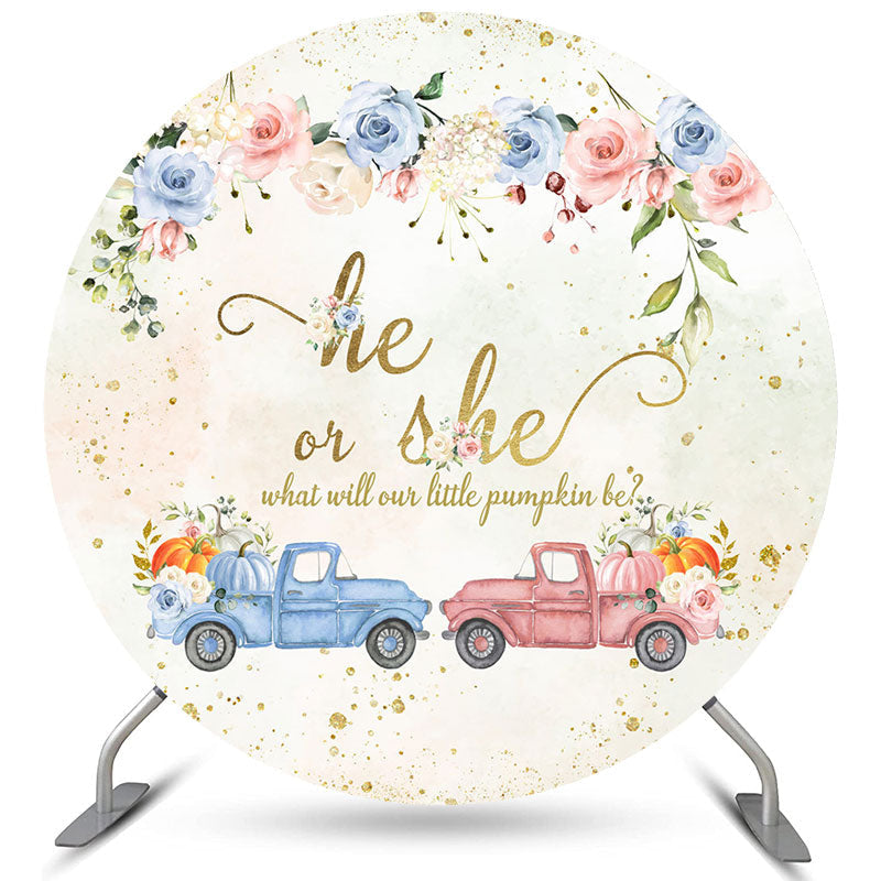 Lofaris Glitter Truck Pumpkin Floral Round Baby Shower Backdrop