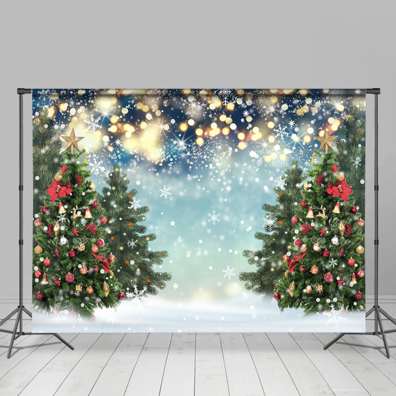 Lofaris Glitter White Winter With Christmas Trees Backdrop