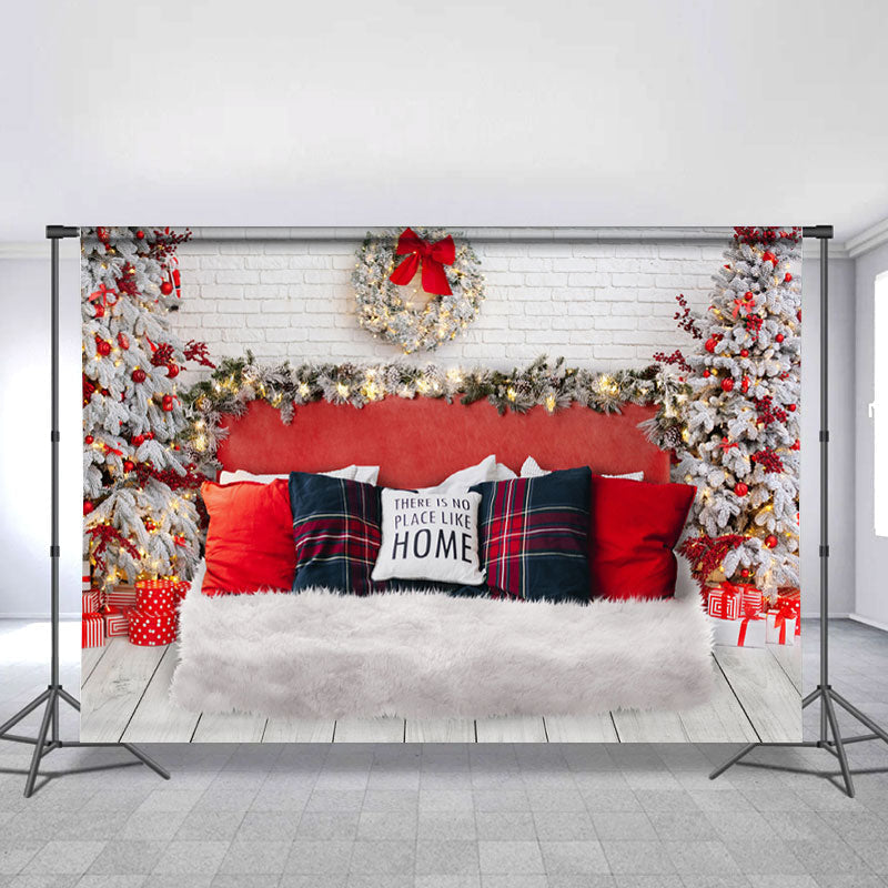 Lofaris Glitter Wreath Tree And Pillows Christmas Backdrop