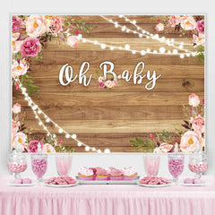 Lofaris Gllitter light And Pink Flower Baby Shower Backdrop