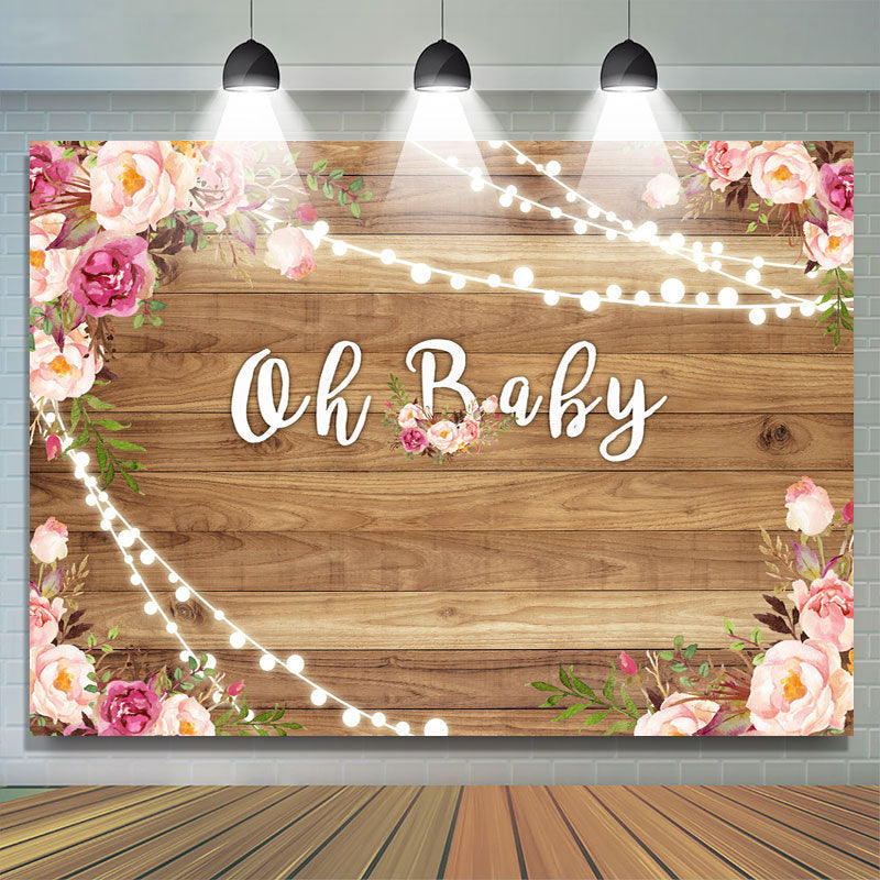 Lofaris Gllitter light And Pink Flower Baby Shower Backdrop