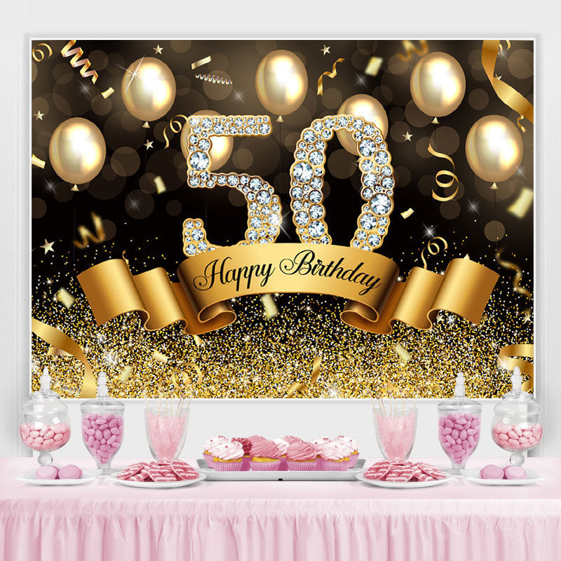 Gloden And Glitter Balloon Happy 50Th Birthday Backdrop – Lofaris