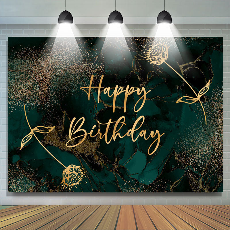 Lofaris Gloden Flowers Turquoise Theme Happy Birthday Backdrop