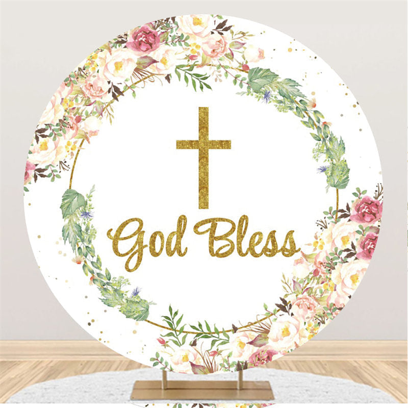 God Bless Leaves Flower Happy Birthday Round Backdrop - Lofaris