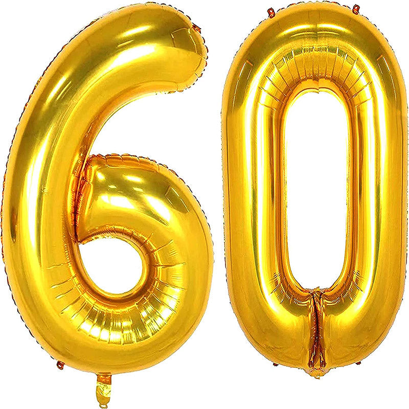 Lofaris Gold 60 Number Balloons Big Birthday Anniversary Party Decoration