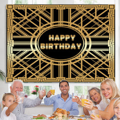 Lofaris Gold Abstract Line And Black Happy Birthday Backdrop