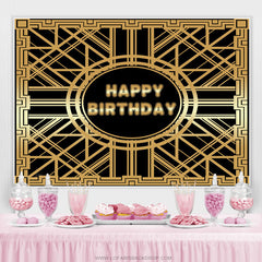 Lofaris Gold Abstract Line And Black Happy Birthday Backdrop