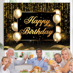 Lofaris Gold And Black Ballon Glitter Happy Birthday Backdrop