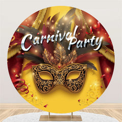 Lofaris Gold And Black Festher Mask Round Carnival Party Backdrop