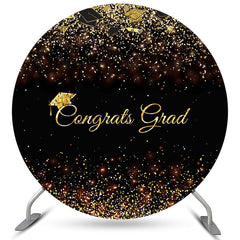 Lofaris Gold And Black Glitter Congrats Grad Round Backdrop