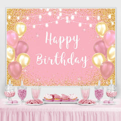 Lofaris Gold And Pink Ballon Glitter Birthday Backdrop For Girl