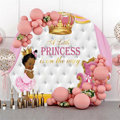 Lofaris Gold And Pink Crown Round Princess Baby Shower Backdrop