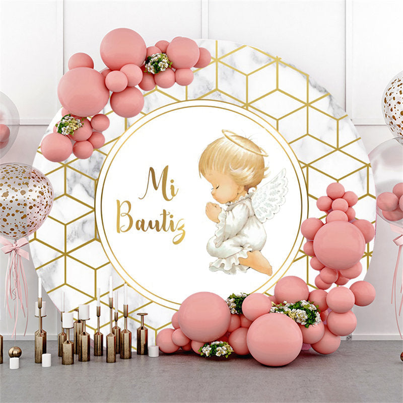 Lofaris Gold Baby Diamond Pattern Shower Round Backdrop