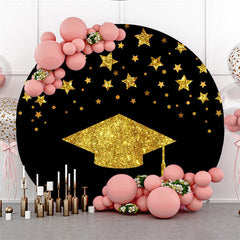 Lofaris Gold Bachelor Cap And Star Round Graduation Backdrop