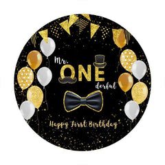 Lofaris Gold Ballon Black Mr.One Derful Round Birthday Backdrop