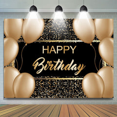 Lofaris Gold Ballons And Black Glitter Happy Birthday Backdrop