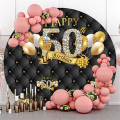 Lofaris Gold Balloons Black Happy 50Th Birthday Round Backdrop