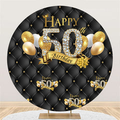 Lofaris Gold Balloons Black Happy 50Th Birthday Round Backdrop