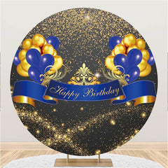 Lofaris Gold Balloons Glitter Round Happy Birthday Backdrop