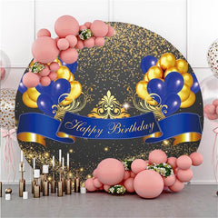 Lofaris Gold Balloons Glitter Round Happy Birthday Backdrop