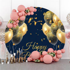 Lofaris Gold-Blue Balloons Round Birthday Backdrop For Girl