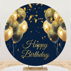 Lofaris Gold-Blue Balloons Round Birthday Backdrop For Girl