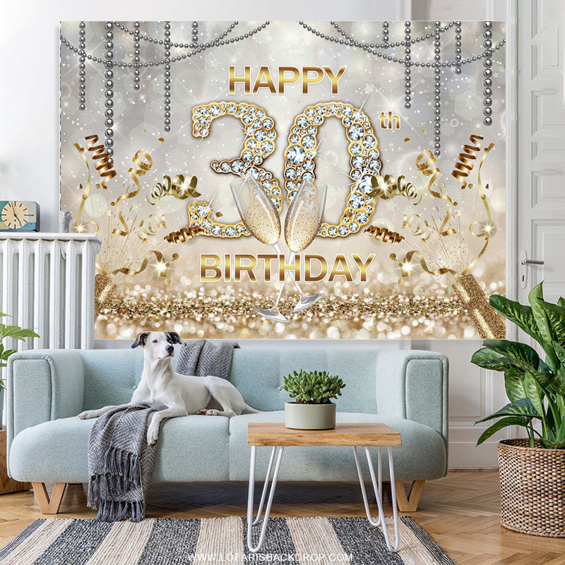 Rose Gold Diamond Glitter Bokeh 30th Birthday Backdrop