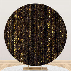 Lofaris Gold Bokeh Glitter And Black Round Birthday Backdrop