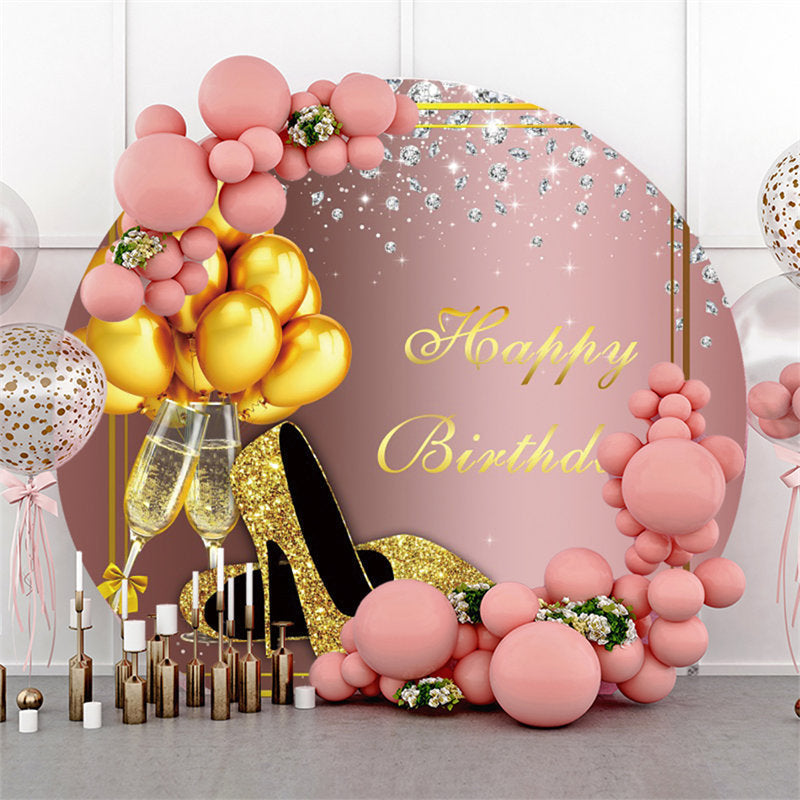 Lofaris Gold Circle Rose Highheel Balloon Birthday Backdrop