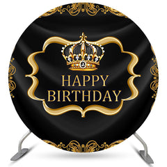Lofaris Gold Crown And Diamonds Black Happy Birthday Round Backdrop
