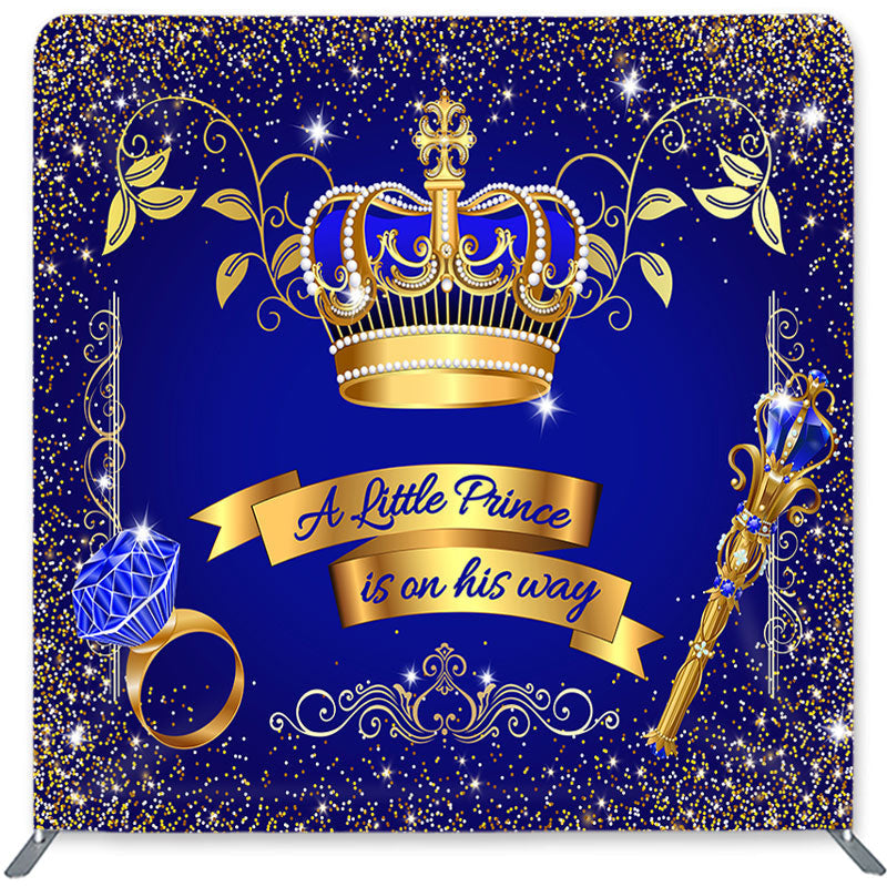 Lofaris Gold Crown Blue Double-Sided Backdrop for Baby Shower