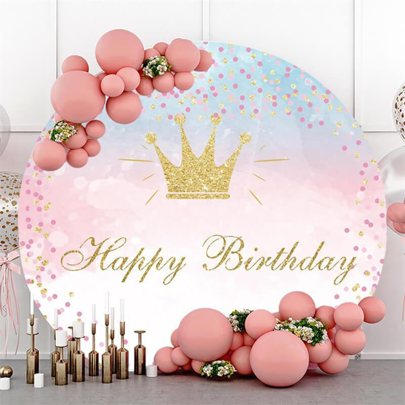 Lofaris Gold Crown Glitter Circle Happy Birthday Party Backdrop