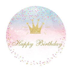 Lofaris Gold Crown Glitter Circle Happy Birthday Party Backdrop