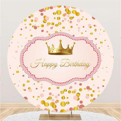 Lofaris Gold Crown Pink Circle Happy Birthday Party Backdrop