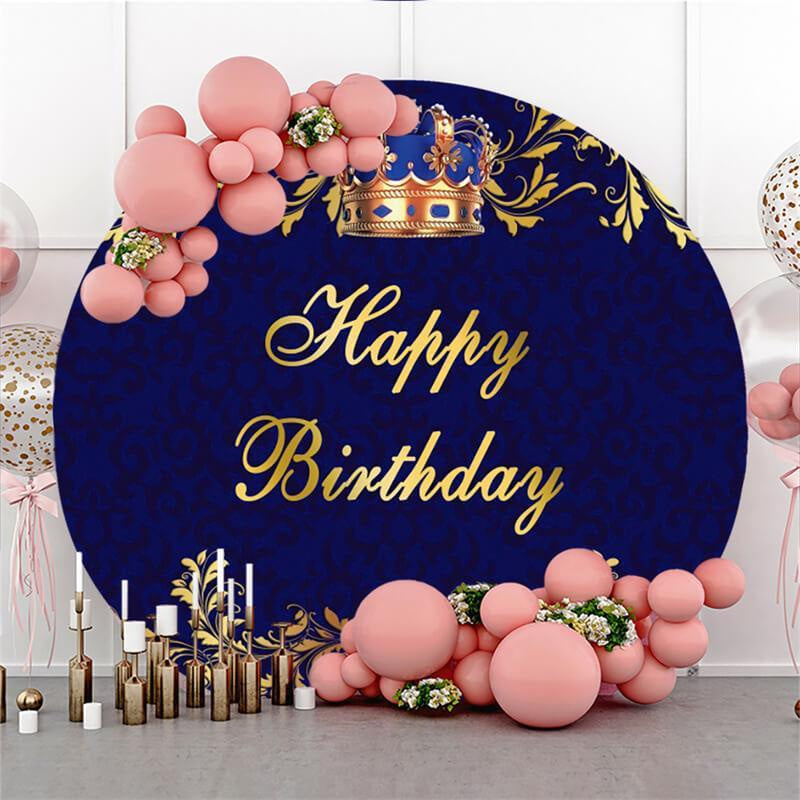 Lofaris Gold Crown Simple Round Happy Birthday Party Backdrop