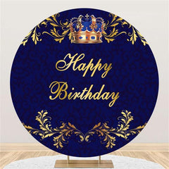 Lofaris Gold Crown Simple Round Happy Birthday Party Backdrop