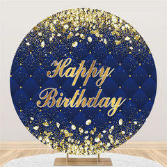 Lofaris Gold Diamonds Round Navy Blue Happy Birthday Backdrop