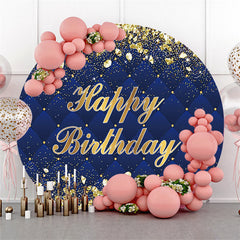 Lofaris Gold Diamonds Round Navy Blue Happy Birthday Backdrop