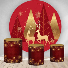 Lofaris Gold Elk Glitter And Red Round Chrismas Backdrop Kit